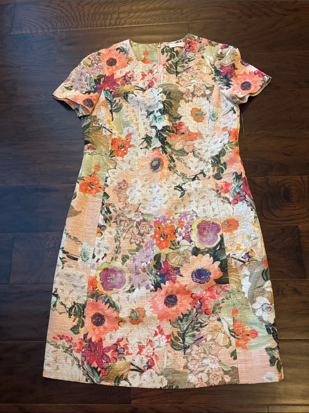 Tory Burch Peach Multi Floral Midi Dress